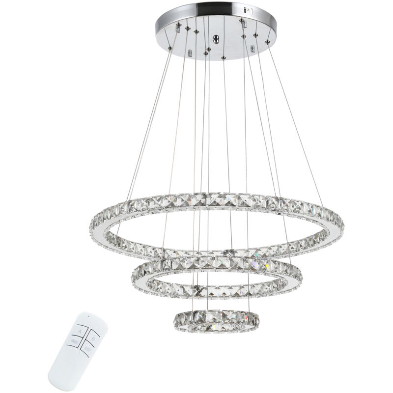 foto del prodotto lampadario a sospensione con 3 anelli regolabili, luci a led e cristalli homcom