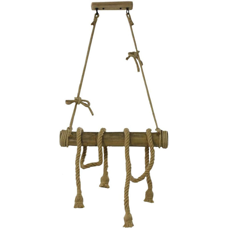 foto del prodotto lampadario a sospensione con corda in canapa vintage 4 portalampada e27 lampada country retro pendente in legno di bamboo arredamento rustico