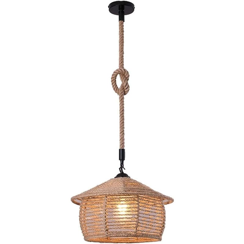 foto del prodotto lampadario a sospensione con paralume a cono in corda di canapa stile vintage retr lampada attacco e27