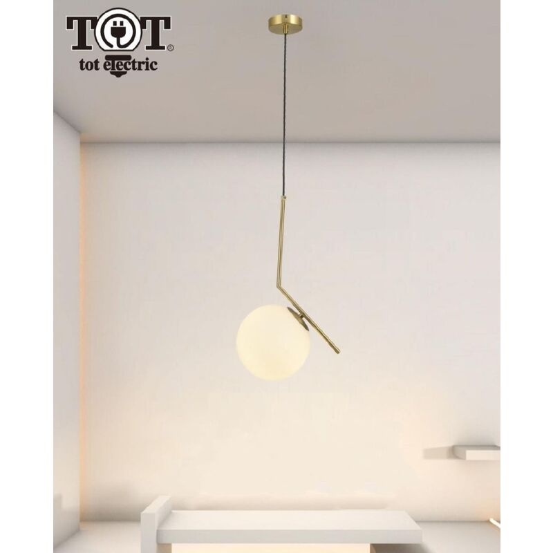 foto del prodotto lampadario a sospensione con sfera in vetro e27 oro design moderno minimal