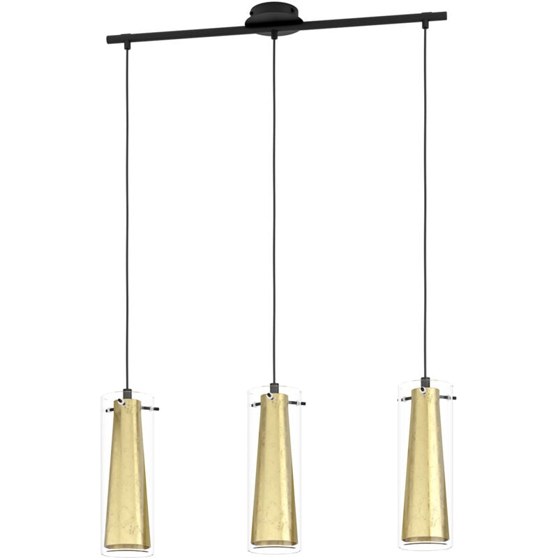 foto del prodotto lampadario a sospensione contemporaneo pinto gold acciaio nero vetro 3 luci e27