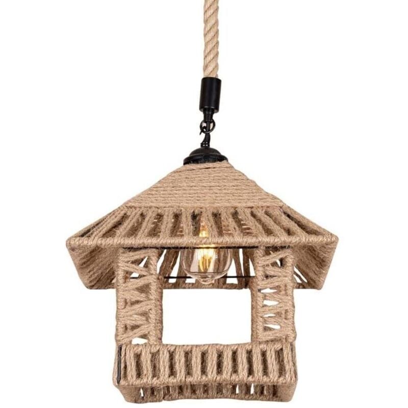 foto del prodotto lampadario a sospensione corda in canapa stile vintage country portalampada e27