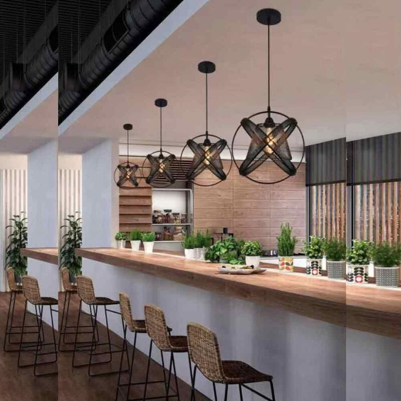 foto del prodotto lampadario a sospensione da soffitto con paralume a tre anelli in metallo traforato design contemporaneo moderno nero attacco e27