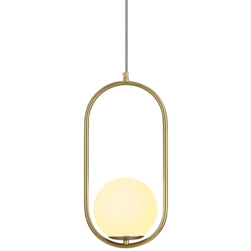 foto del prodotto lampadario a sospensione da soffitto in alluminio color oro bronzo con sfera e attacco per lampadine g9
