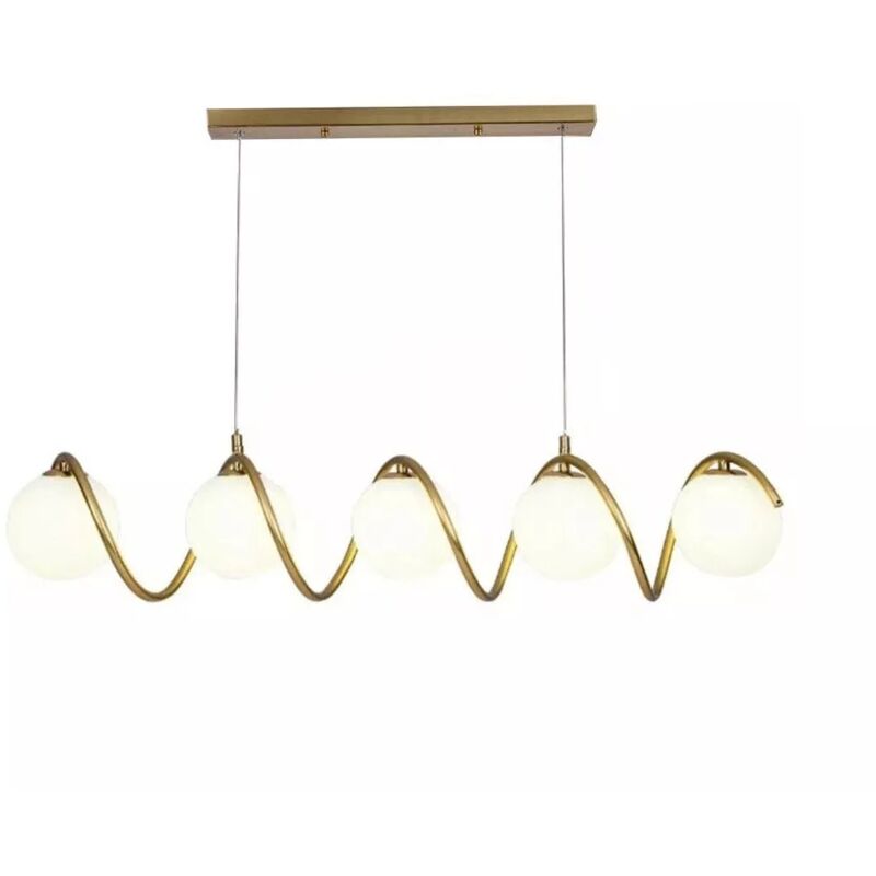 foto del prodotto lampadario a sospensione da soffitto twist 5 x sfera in vetro bianco g9 bronzo