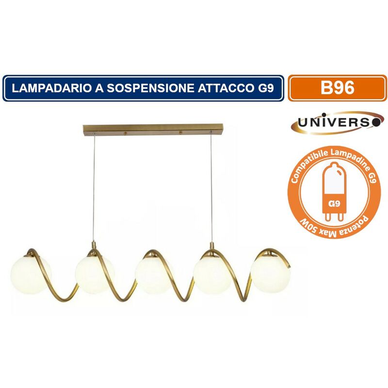 foto del prodotto lampadario a sospensione da soffitto twister con 5 sfere in vetro attacchi per lampadine g9