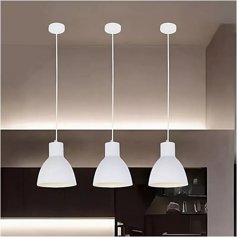 foto del prodotto lampadario a sospensione e27 ferro paralume moderno contemporaneo campanella bianca 33283 trade shop traesio