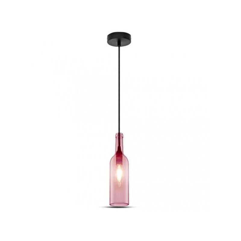 foto del prodotto lampadario a sospensione forma bottiglia in vetro colore rosa pink attacco e14 per ristorante sushi bar sku 3772