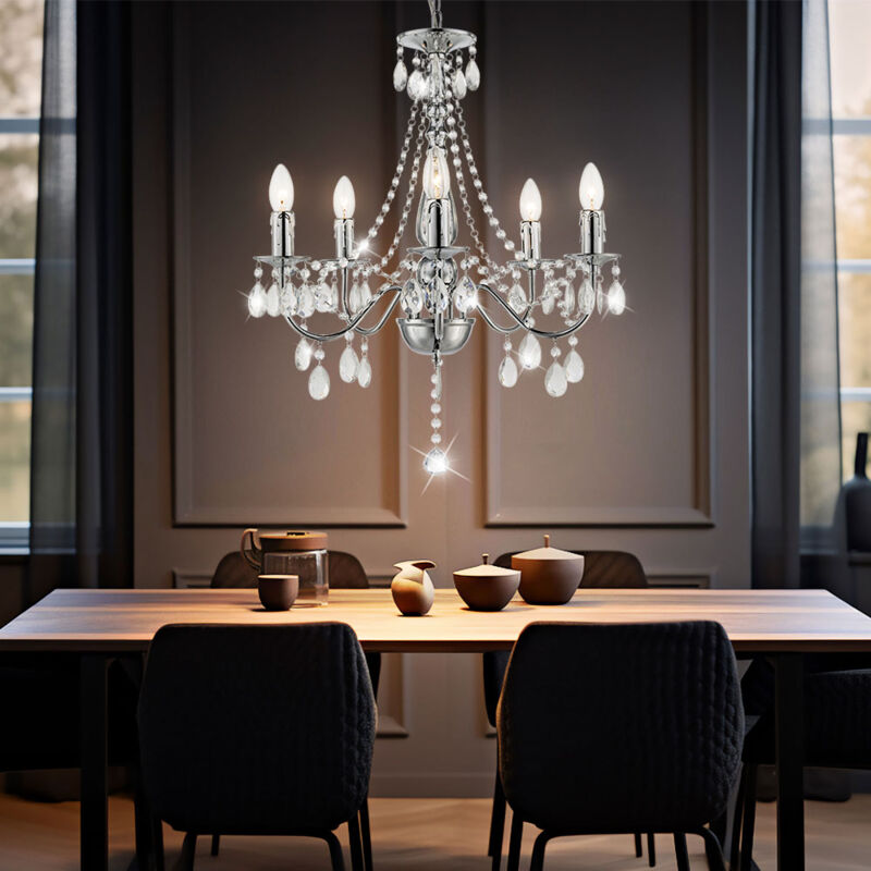 foto del prodotto lampadario a sospensione illuminazione cristalli acrilici decoro chiaro