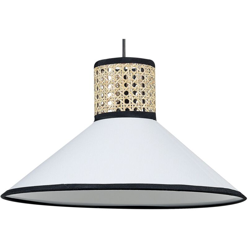 foto del prodotto lampadario a sospensione illuminazione rattan naturale paralume bianco mantua