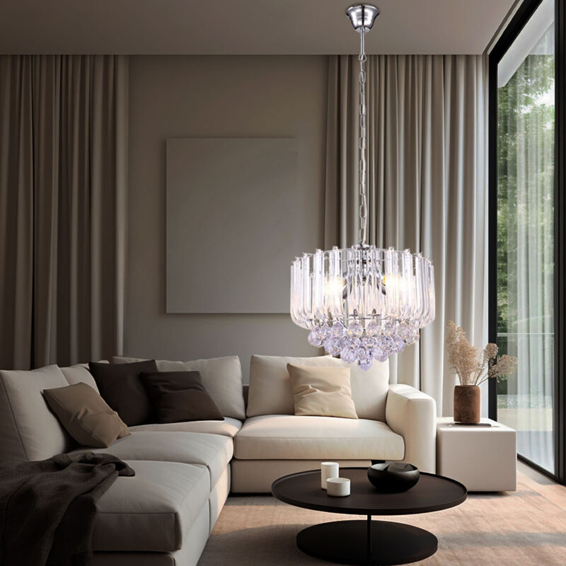 foto del prodotto lampadario a sospensione in cristallo lampada a sospensione a luce di cristallo lustro trasparente, metallo cromato, 4x led 6w 380lm bianco caldo,