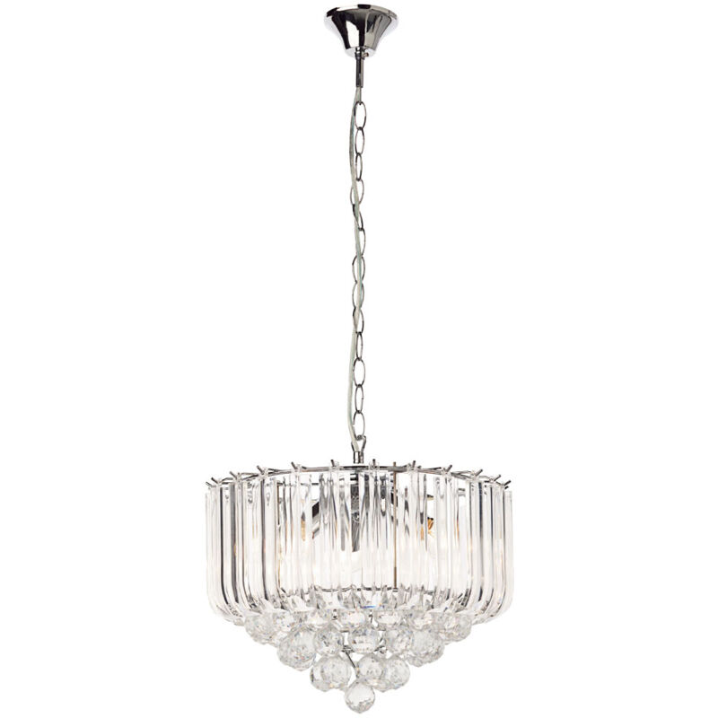 foto del prodotto lampadario a sospensione in cristallo lampada a sospensione a luce di cristallo lustro trasparente, metallo cromato, 4x prese e14, dxh 35x90 cm