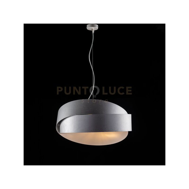 foto del prodotto lampadario a sospensione in ferro bianco argento due luci 46x h22 cm