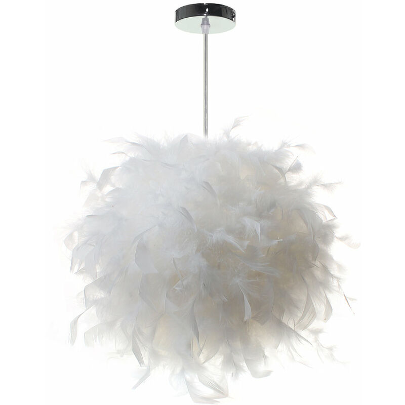 foto del prodotto lampadario a sospensione in piuma bianca 25cm 40w e27, lampadario paralume per camera da letto, soggiorno, decorazione
