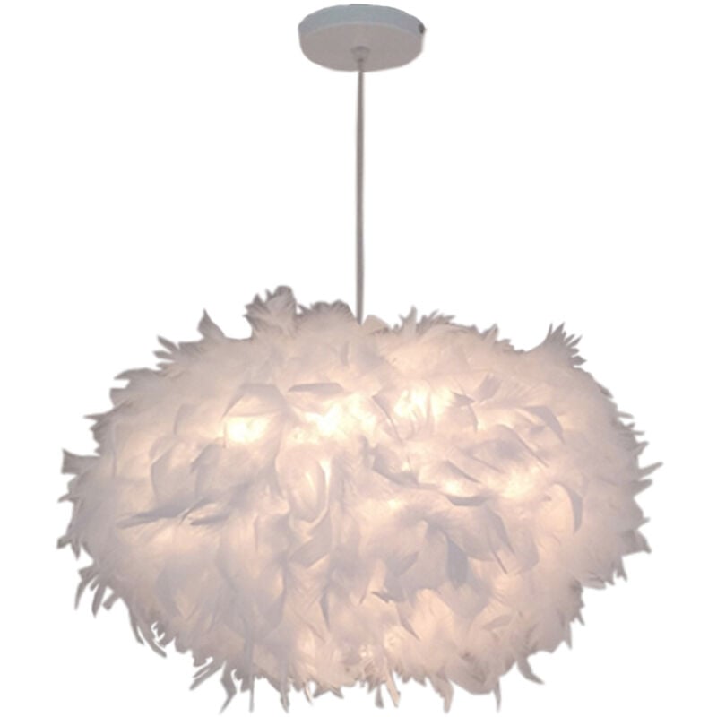 foto del prodotto lampadario a sospensione in piuma bianca 45cm 40w e27, lampadario paralume per camera da letto, soggiorno, decorazione