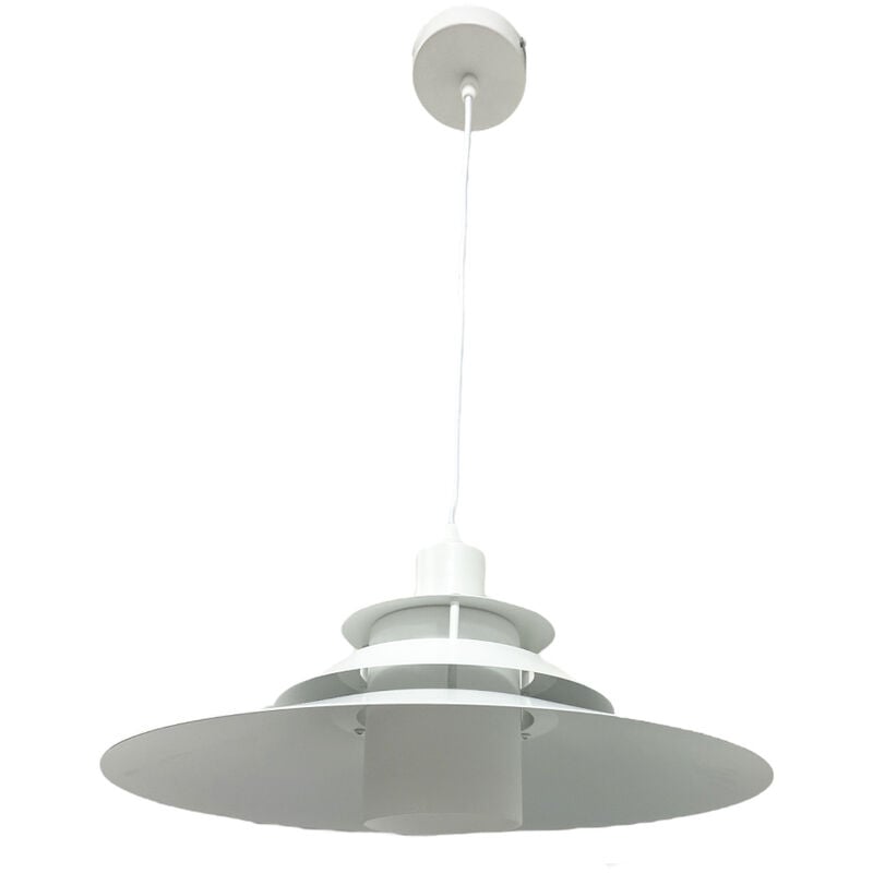 foto del prodotto lampadario a sospensione industriale e27 lampada pendente vintage bianco metallo e vetro