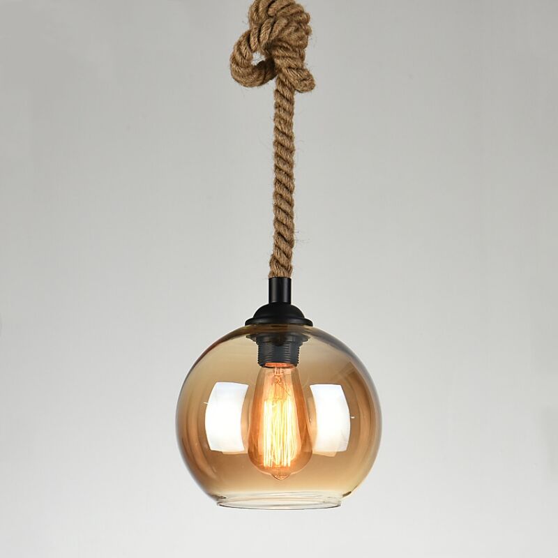 foto del prodotto lampadario a sospensione industriale vintage e27 lampada a soffitto di vetro globo luce sospensione regolabile 20cm b