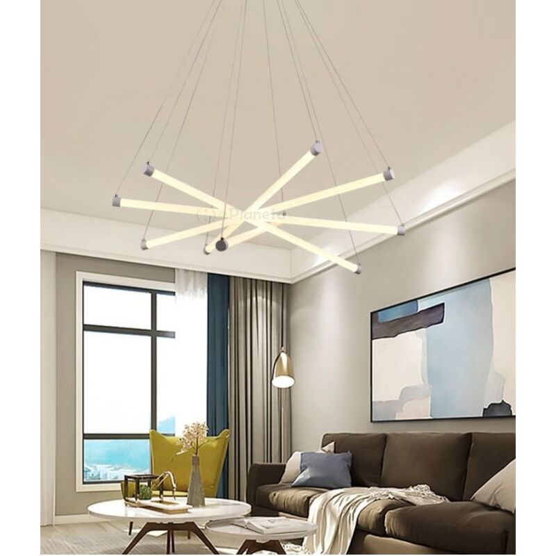 foto del prodotto lampadario a sospensione led 55w con stecche bacchette incrociate design moderno luce bianco naturale naturale