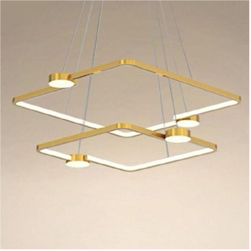 foto del prodotto lampadario a sospensione led 60w 2 quadrati con telecomando design moderno oro 71200 - - trade shop traesio