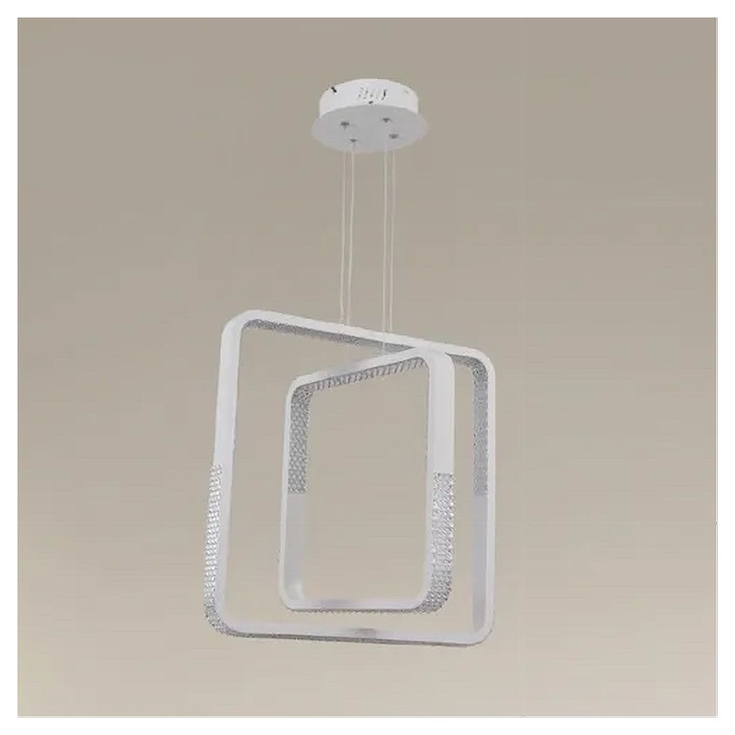 foto del prodotto lampadario a sospensione led 64w quadrati effetto cristallo moderno bianco 32187 trade shop traesio