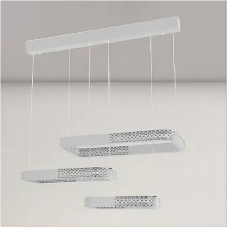 foto del prodotto lampadario a sospensione led 68w 3 rettangoli cristallo telecomando bianco 32095 trade shop traesio