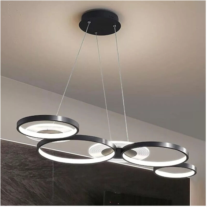 foto del prodotto lampadario a sospensione led nero 65w 6 anelli luminosi moderno con telecomando 71415 trade shop traesio