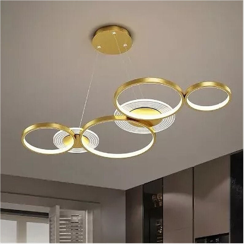 foto del prodotto lampadario a sospensione led oro 65w 6 anelli luminosi moderno con telecomando 71422 - - trade shop traesio