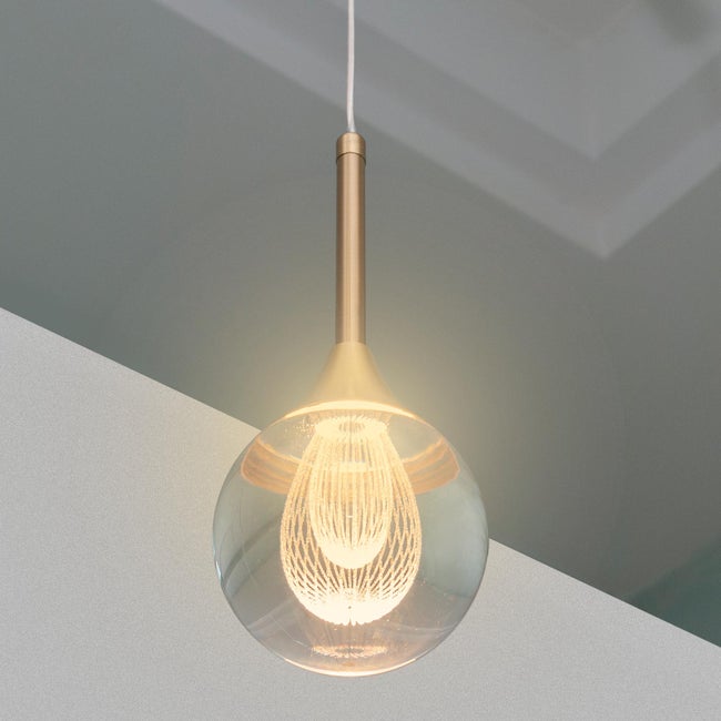foto del prodotto lampadario a sospensione led sferico vetro dorato decorativo pendente 5w 3000k