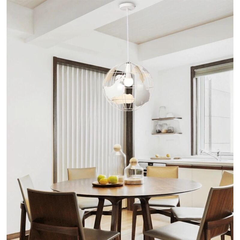 foto del prodotto lampadario a sospensione mappamondo e27 in metallo nero bianco sfera globo sospeso bianco