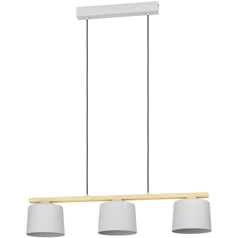 foto del prodotto lampadario a sospensione minimal mariel acciaio grigio legno 3 luci e27