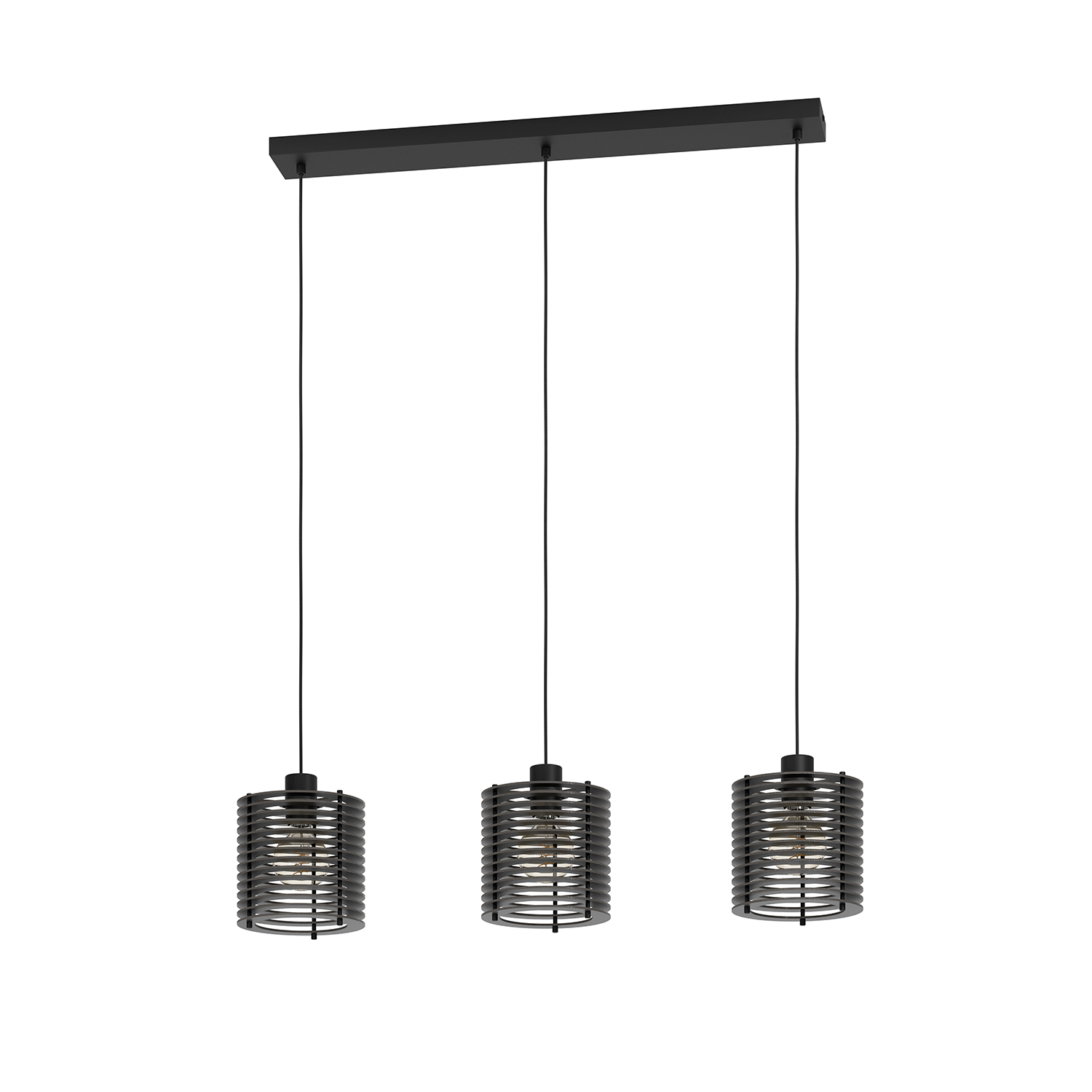 foto del prodotto lampadario a sospensione minimal segovia acciaio nero legno 3 luci e27
