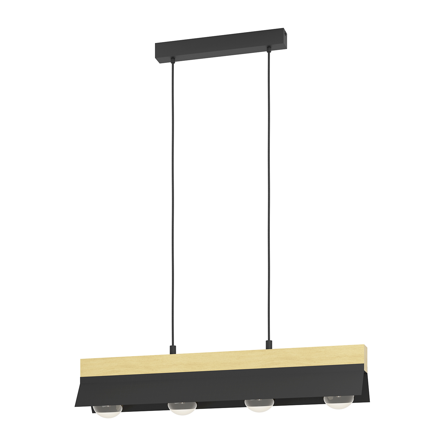 foto del prodotto lampadario a sospensione minimal tarrafo acciaio nero legno 4 luci e27
