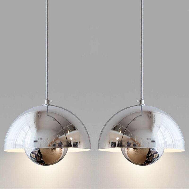 foto del prodotto lampadario a sospensione moderna lampada a sospensione semplice regolabile lampada a soffitto metallo argento 2 pezzi