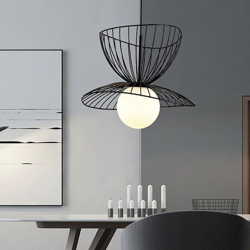 foto del prodotto lampadario a sospensione moderno con fasce in metallo ferro intrecciate che cambia 3 forme design nero