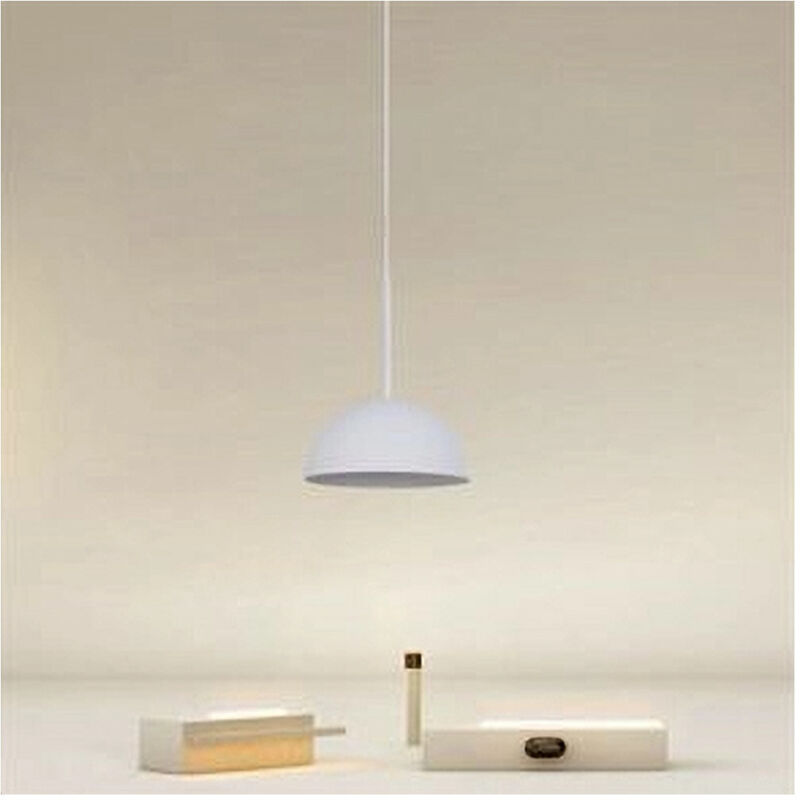 foto del prodotto lampadario a sospensione moderno con paralume cupola in ferro bianco e27 33764 trade shop traesio