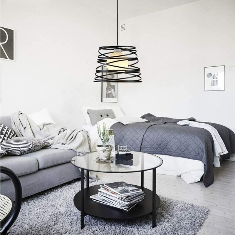 foto del prodotto lampadario a sospensione moderno con paralume fasce in metallo ferro intrecciate