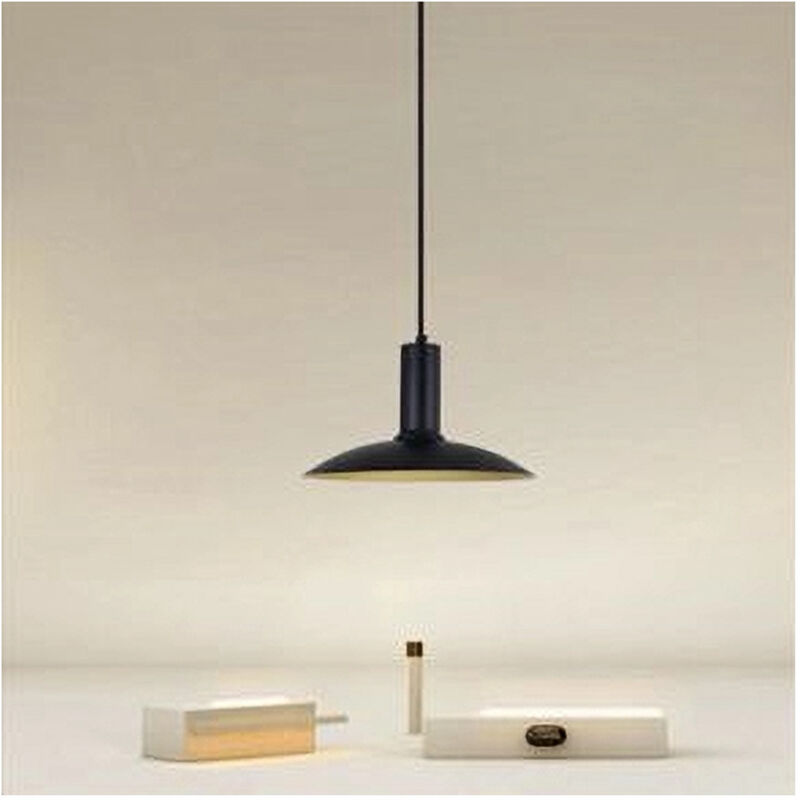 foto del prodotto lampadario a sospensione moderno con paralume semisfera in ferro nero oro e27 33795 trade shop traesio