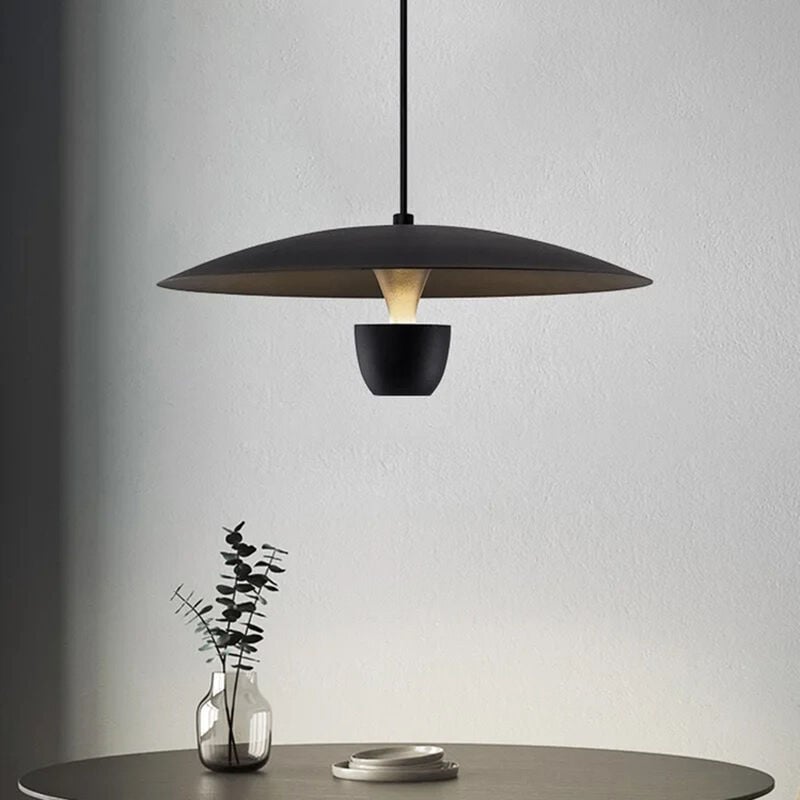 foto del prodotto lampadario a sospensione moderno in ferro nero da soffitto con lampada luce calda a led integrato 11 watt