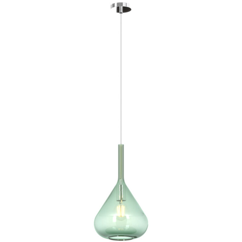 foto del prodotto lampadario a sospensione moderno kona 1 luce vetro verde attacco e27 regolabile fino a 250cm d.20