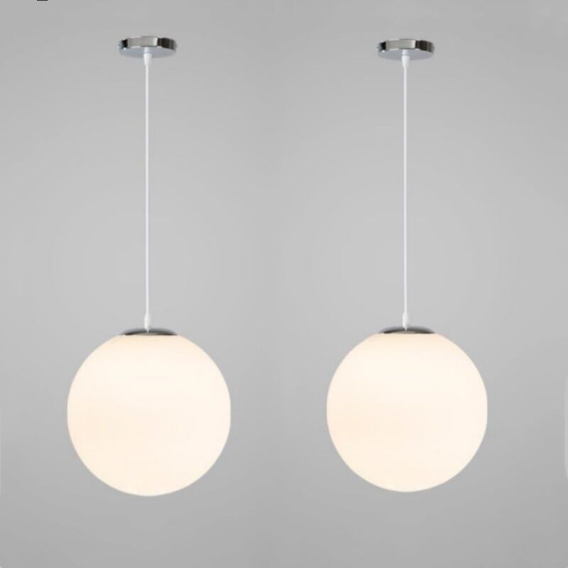 foto del prodotto lampadario a sospensione moderno lampada a sospensione rondo lampada da soffitto bianco latte 15cm 2 pezzi