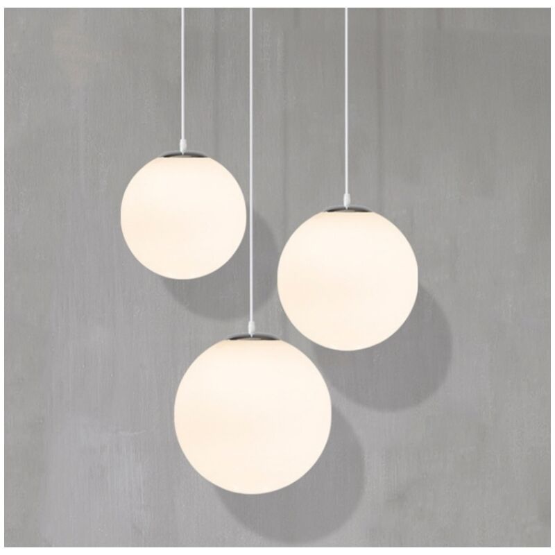 foto del prodotto lampadario a sospensione moderno lampada a sospensione rondo lampada da soffitto bianco latte 15cm 3 pezzi