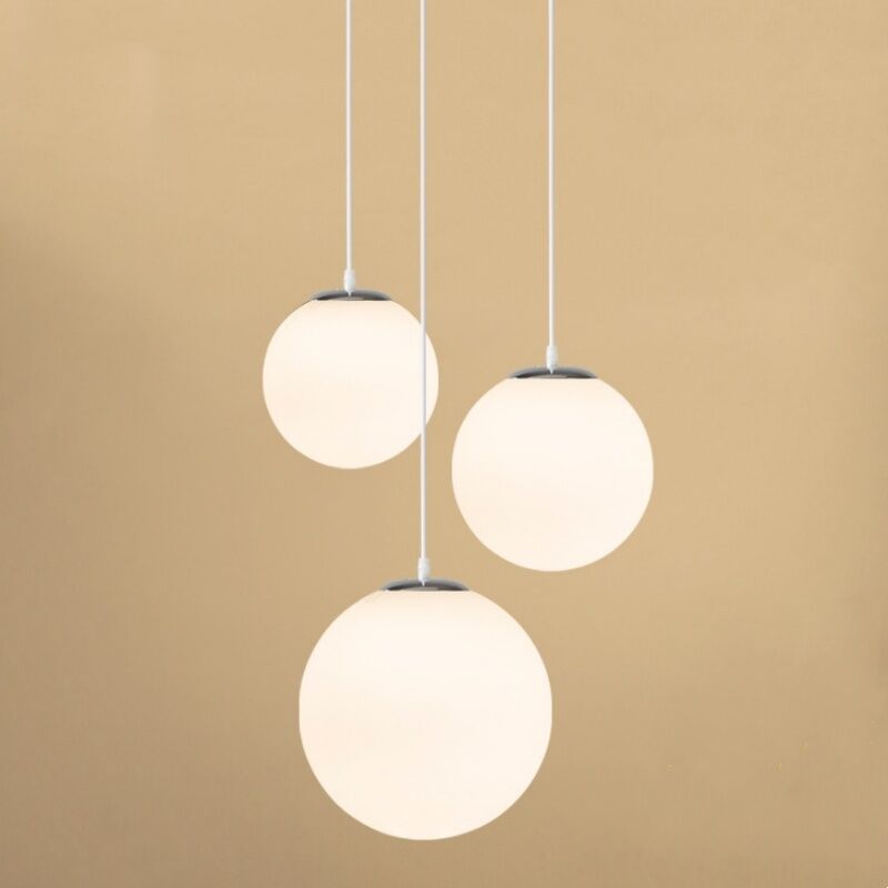 foto del prodotto lampadario a sospensione moderno lampada a sospensione rondo lampada da soffitto bianco latte 18cm 3 pezzi