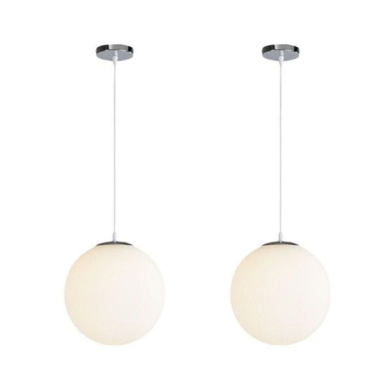 foto del prodotto lampadario a sospensione moderno lampada a sospensione rondo lampada da soffitto bianco latte 25cm 2 pezzi