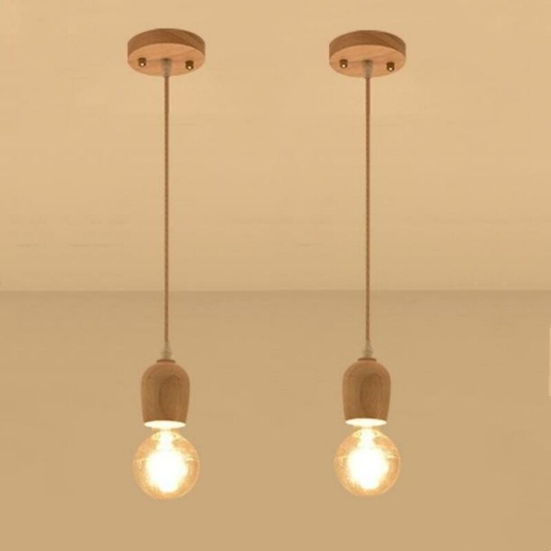 foto del prodotto lampadario a sospensione moderno lampada da soffitto legno plafoniera regolabile per bar casa hotel 2 pezzi