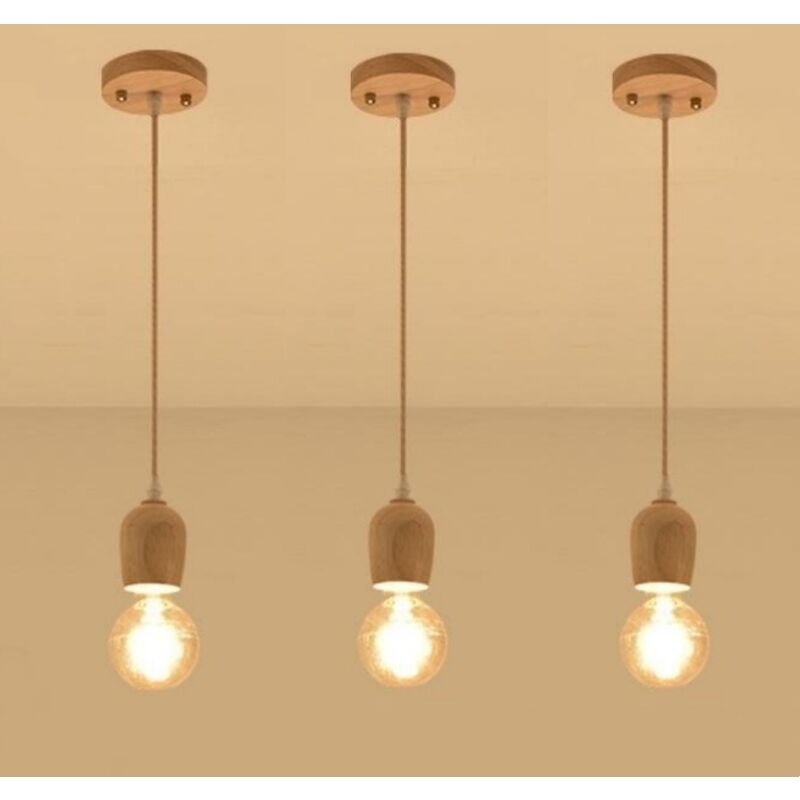 foto del prodotto lampadario a sospensione moderno lampada da soffitto legno plafoniera regolabile per bar casa hotel 3 pezzi