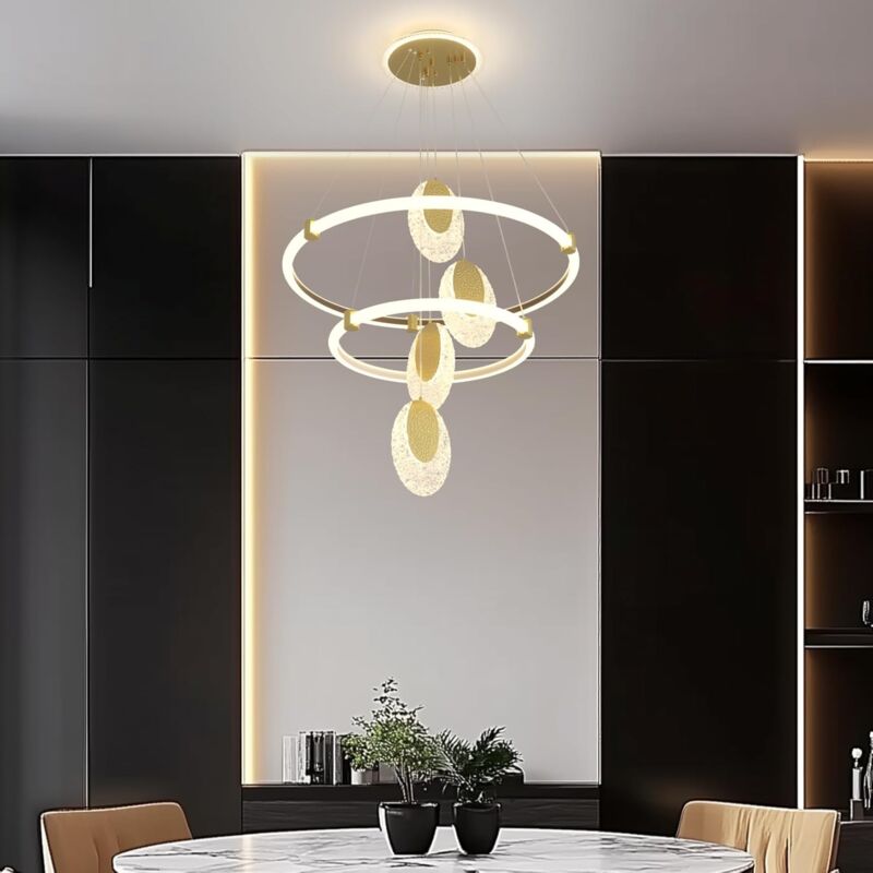 foto del prodotto lampadario a sospensione moderno lusso 2 strati creativo a goccia d acqua in acrilico per soggiorno camera da letto luvodi