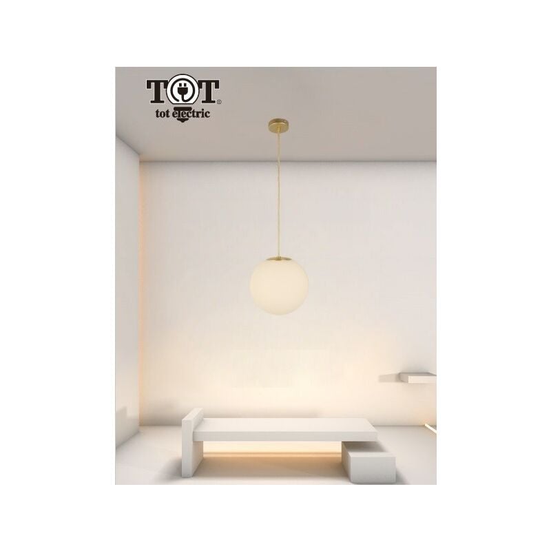 immagine 0 del prodotto lampadario a sospensione oro con sfera in vetro bianco attacco e27 design moderno minimal