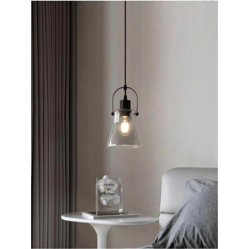 foto del prodotto lampadario a sospensione paralume in metallo e vetro porta lampadina e27 moderno