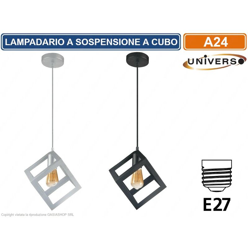 foto del prodotto lampadario a sospensione pendente forma cubo con attacco e27 finitura bianco nero 16cm colore bianco
