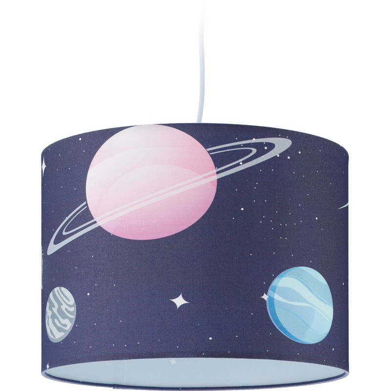 foto del prodotto lampadario a sospensione per bambini, cameretta e stanza dei giochi, pianeti, stelle, hxd 140x35 cm, colorato relaxdays